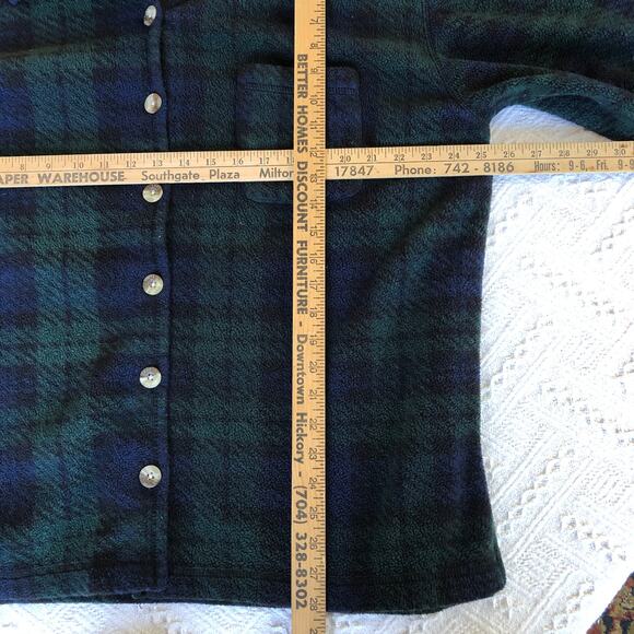 Vintage 90s Mountain Lake II Fleece Button Down Shirt Jacket 1X Blackwatch Plaid - Picture 9 of 9